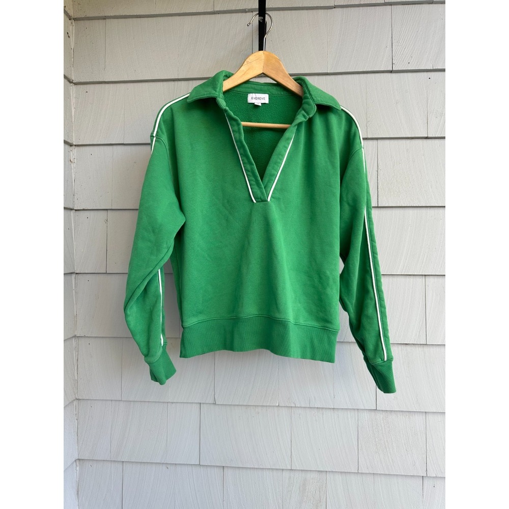 EVEREVE Elsie Piped Polo Sweatshirt Kelly Green Cropped Boxy Retro Women's M